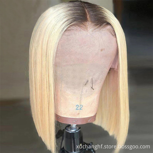HD 613 Transparent Blonde Human Hair Full Lace Wig, Ombre Bob Half Lace Front Wig Human Hair, Blonde 613 Hd Lace Frontal Bob Wig